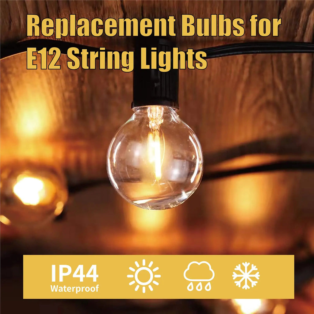 GANRILAND LED String Lights Replacement Bulbs Glass PET G40 E12 110V 220V 1W Plastic Bulb Waterproof For Garden Outdoor Decor