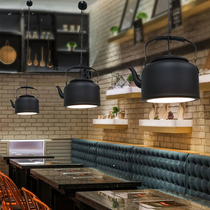 Dining Room Retro Industrial Hanglamp Iron Kettle Luminaire Pendant Lights for Bar Kitchen Decoration Modern Led Light Fixtures
