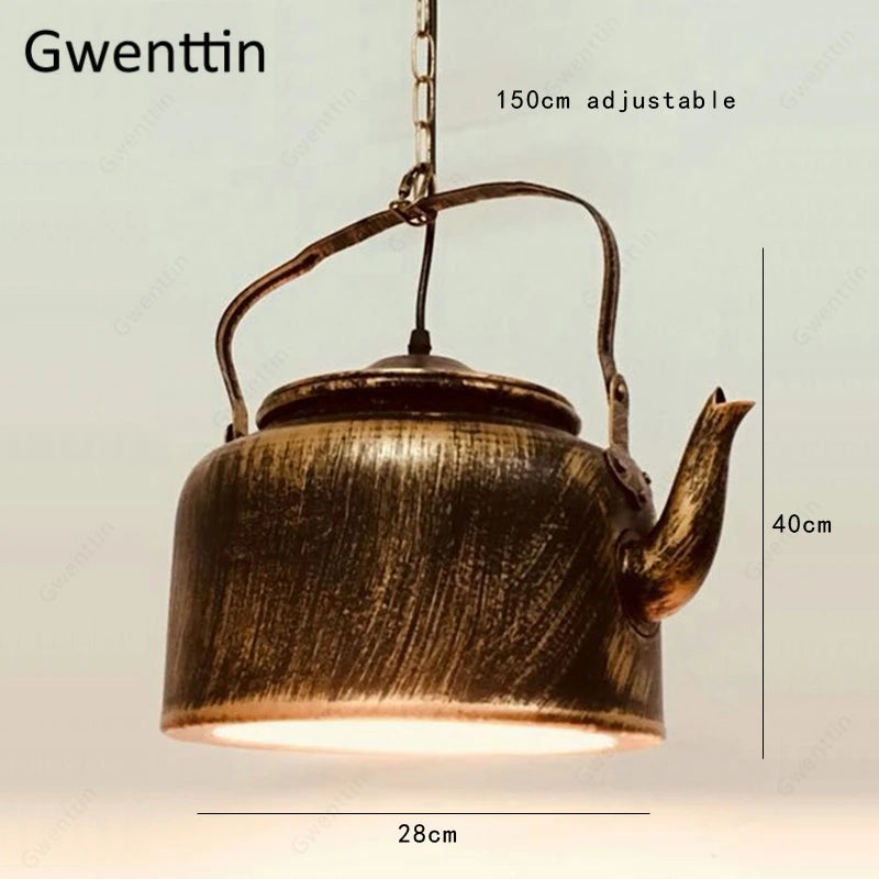 Dining Room Retro Industrial Hanglamp Iron Kettle Luminaire Pendant Lights for Bar Kitchen Decoration Modern Led Light Fixtures