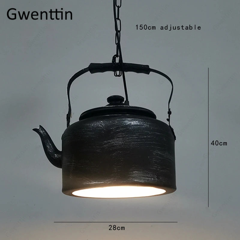 Dining Room Retro Industrial Hanglamp Iron Kettle Luminaire Pendant Lights for Bar Kitchen Decoration Modern Led Light Fixtures