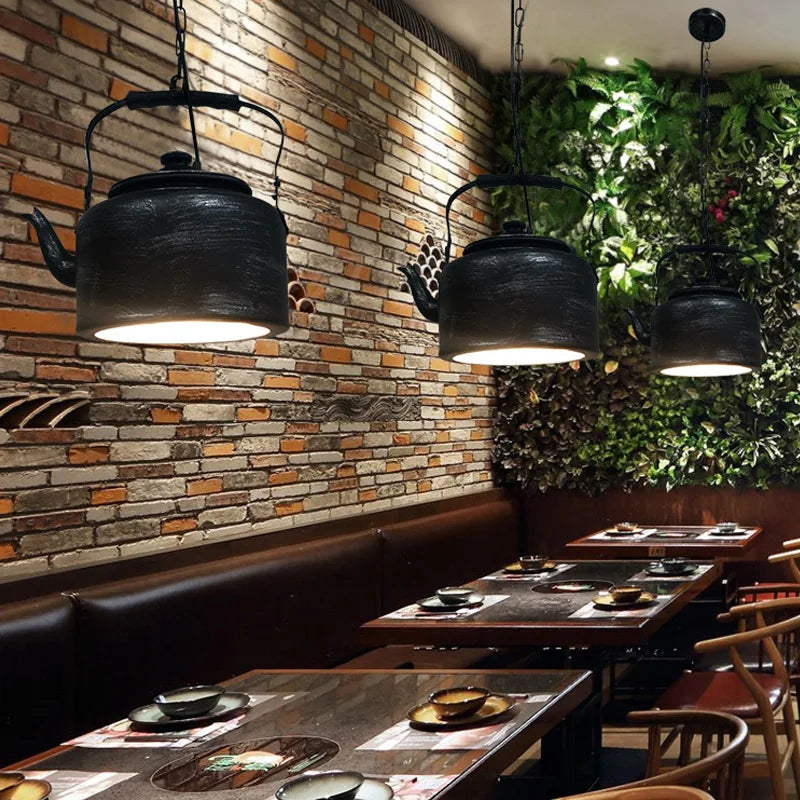 Dining Room Retro Industrial Hanglamp Iron Kettle Luminaire Pendant Lights for Bar Kitchen Decoration Modern Led Light Fixtures