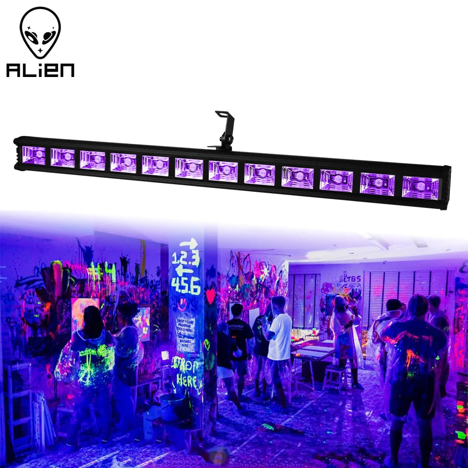 ALIEN 12 LED UV Black Lights Stage Blacklight Ultraviolet Wall Wash for Halloween Dance DJ Disco Glow Fluorescent Party Gameroom