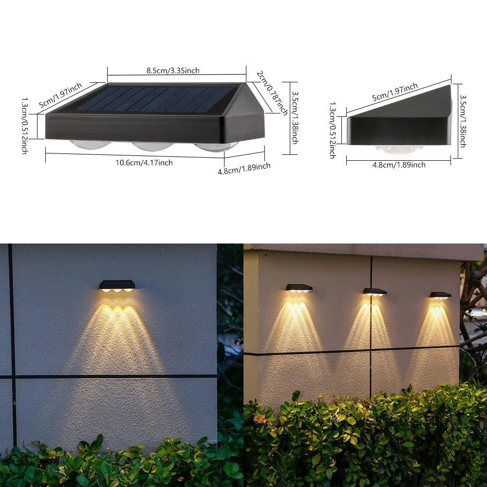 2/3Led Solar Powered Landscape Lights Waterproof High Brightness Wall Mounted for Garden Pathway Deck Stairs Outdoor Lighting