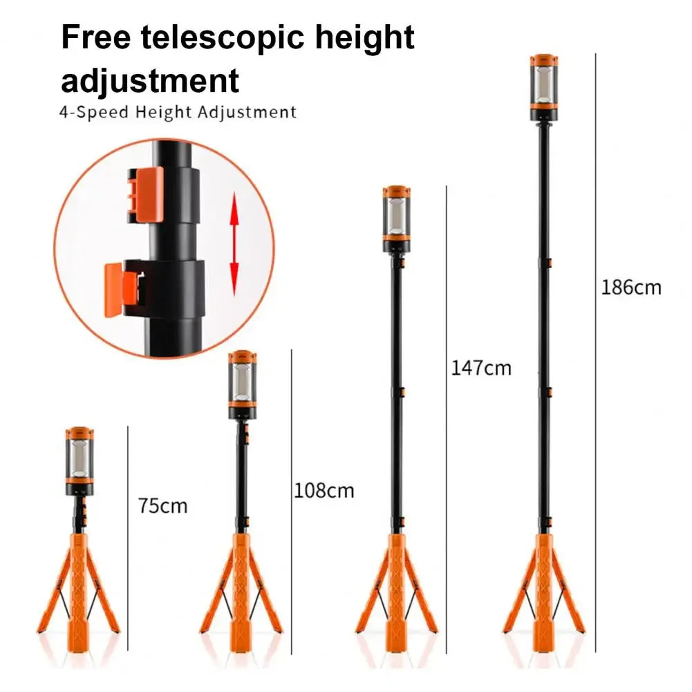 LED Work Light with Tripod Stand Folding Holder Support Lamp Hanging Hook 4 Modes IP65 Waterproof Power Bank for Outdoor Fishing