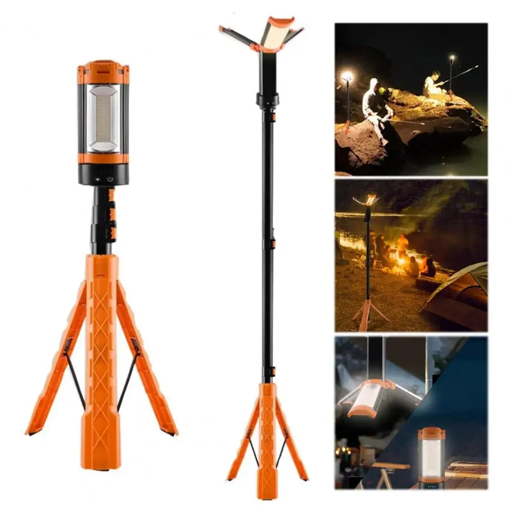 LED Work Light with Tripod Stand Folding Holder Support Lamp Hanging Hook 4 Modes IP65 Waterproof Power Bank for Outdoor Fishing