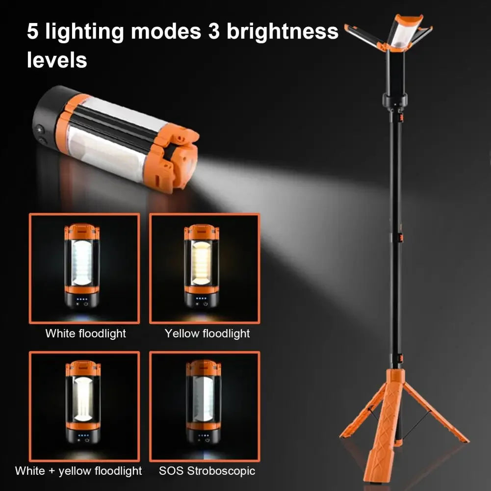 LED Work Light with Tripod Stand Folding Holder Support Lamp Hanging Hook 4 Modes IP65 Waterproof Power Bank for Outdoor Fishing